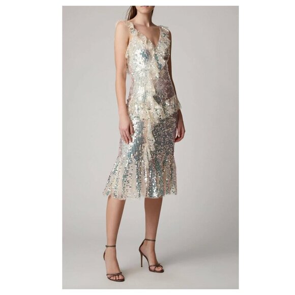 NEEDLE & THREAD Scarlett Sequined Tulle Midi Dress in‎ Metallic